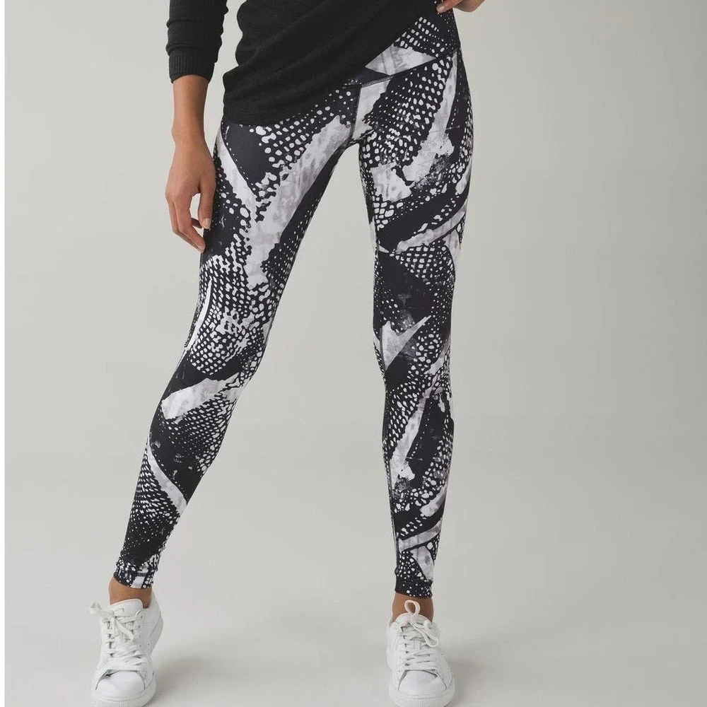 Lululemon‎ Wunder Under Pant III Static Mist White Black Size 6